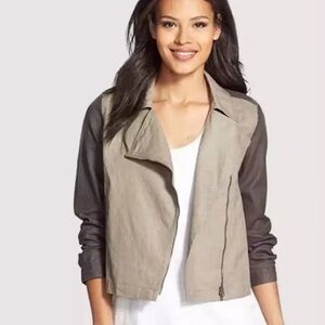 Eileen Fisher Coated Organic Linen Moto Zip Jacket​